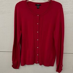Ann Taylor Red Button Down Cardigan with Rhinestones